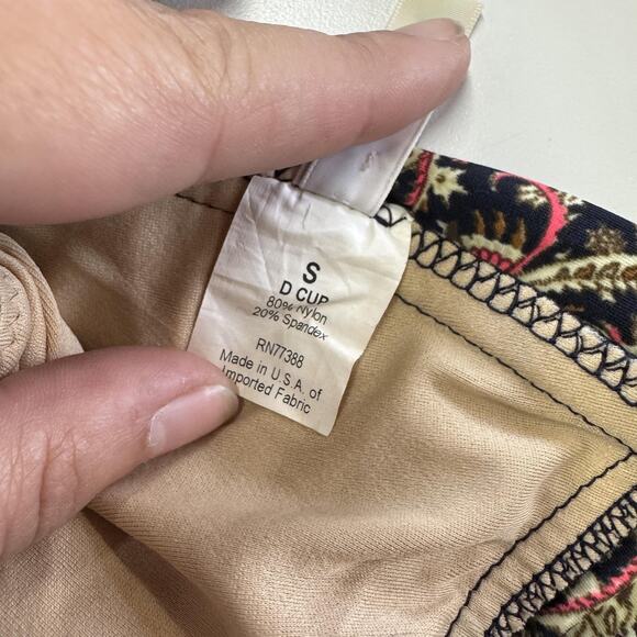 J Crew Bikini Top Womens Small D Cup Black Gold Paisley Print Halter Swim Padded - Picture 4 of 7